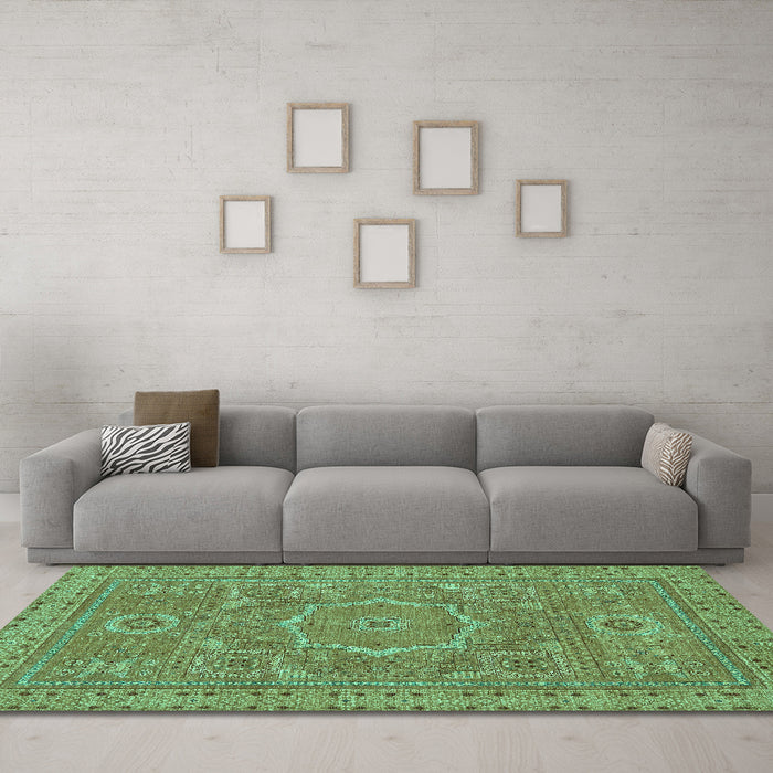 Machine Washable Abstract Turquoise Modern Area Rugs in a Living Room,, wshabs321turq