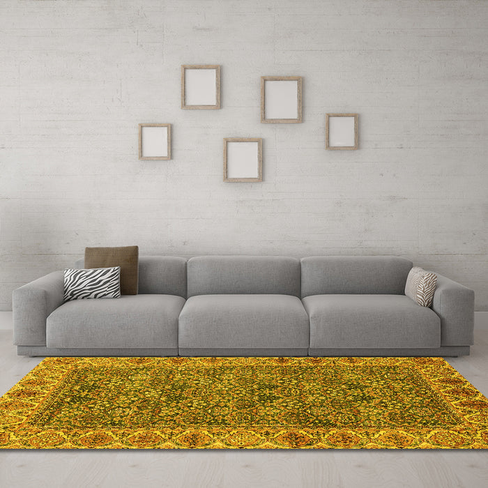 Machine Washable Abstract Yellow Modern Rug in a Living Room, wshabs3220yw