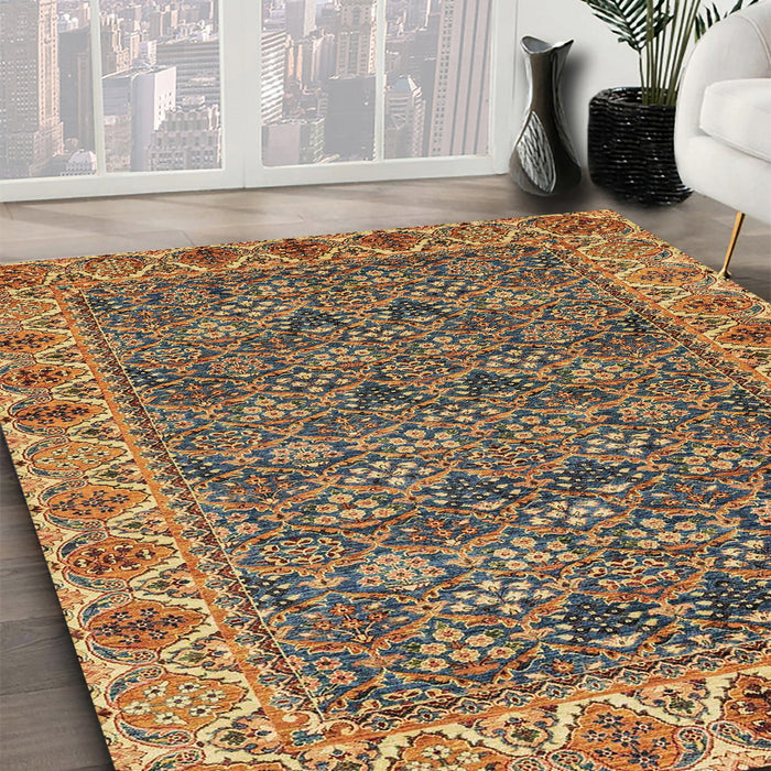 Abstract Metallic Gold Modern Rug in Family Room, abs3220