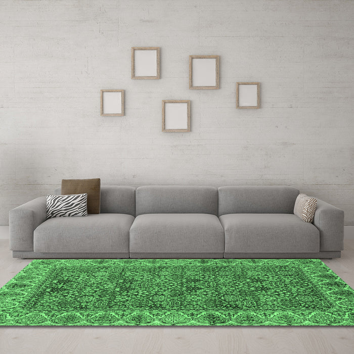 Machine Washable Abstract Emerald Green Modern Area Rugs in a Living Room,, wshabs3220emgrn