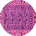 Round Machine Washable Abstract Pink Modern Rug, wshabs3220pnk