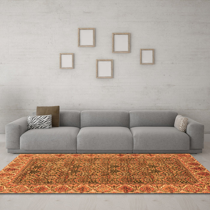 Machine Washable Abstract Orange Modern Area Rugs in a Living Room, wshabs3220org