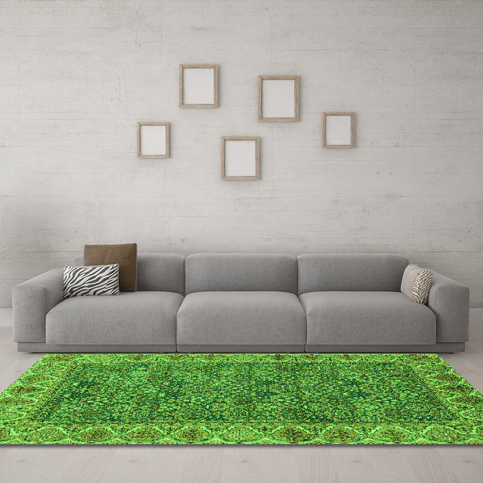 Machine Washable Abstract Green Modern Area Rugs in a Living Room,, wshabs3220grn