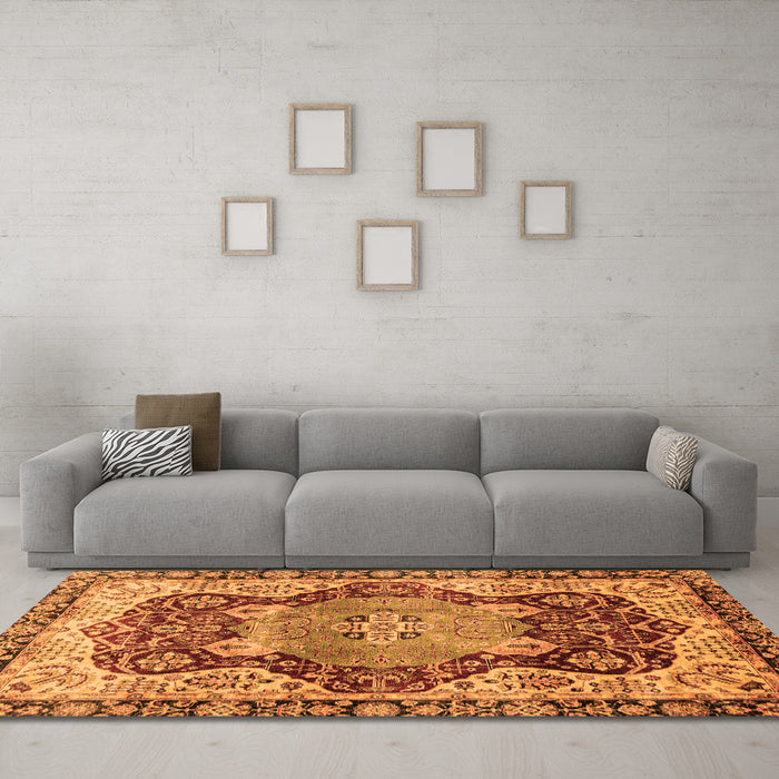 Machine Washable Persian Orange Traditional Area Rugs in a Living Room, wshabs3221org