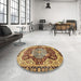 Round Abstract Red Brown Persian Rug in a Office, abs3221