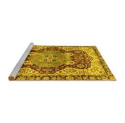 Sideview of Machine Washable Persian Yellow Traditional Rug, wshabs3221yw