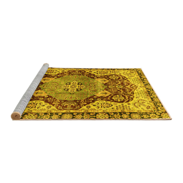 Sideview of Machine Washable Persian Yellow Traditional Rug, wshabs3221yw