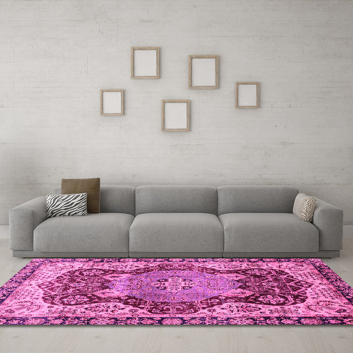 Machine Washable Persian Pink Traditional Rug in a Living Room, wshabs3221pnk