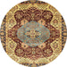 Round Abstract Red Brown Persian Rug, abs3221