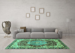 Machine Washable Persian Turquoise Traditional Area Rugs in a Living Room,, wshabs3221turq