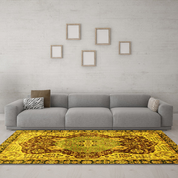 Machine Washable Persian Yellow Traditional Rug in a Living Room, wshabs3221yw