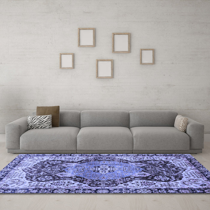Machine Washable Persian Blue Traditional Rug in a Living Room, wshabs3221blu