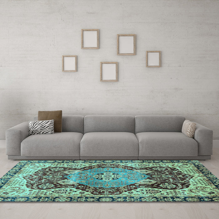 Machine Washable Persian Light Blue Traditional Rug in a Living Room, wshabs3221lblu