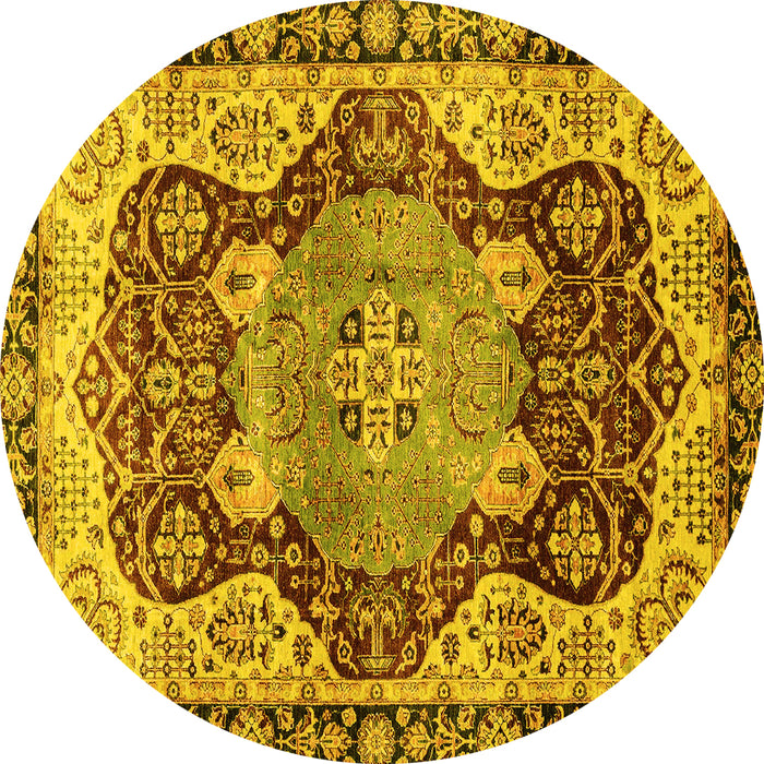 Round Machine Washable Persian Yellow Traditional Rug, wshabs3221yw