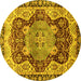 Round Machine Washable Persian Yellow Traditional Rug, wshabs3221yw