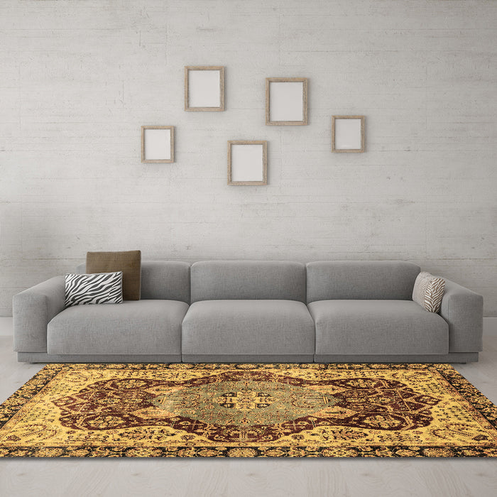 Machine Washable Persian Brown Traditional Rug in a Living Room,, wshabs3221brn