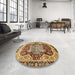 Round Machine Washable Abstract Red Brown Rug in a Office, wshabs3221