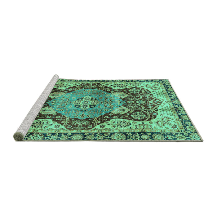 Sideview of Machine Washable Persian Turquoise Traditional Area Rugs, wshabs3221turq
