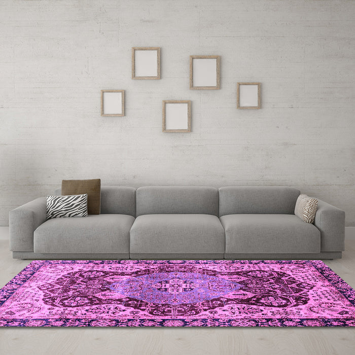Machine Washable Persian Purple Traditional Area Rugs in a Living Room, wshabs3221pur