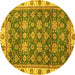 Round Machine Washable Oriental Yellow Traditional Rug, wshabs3222yw