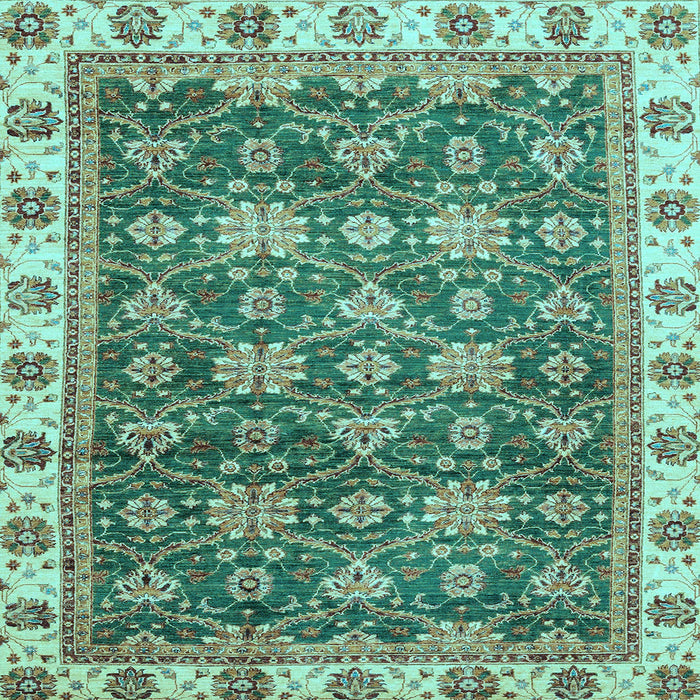 Square Machine Washable Oriental Light Blue Traditional Rug, wshabs3222lblu