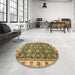 Round Machine Washable Abstract Red Brown Rug in a Office, wshabs3222