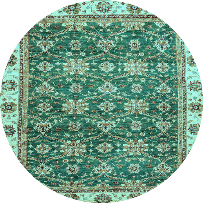 Round Machine Washable Oriental Light Blue Traditional Rug, wshabs3222lblu