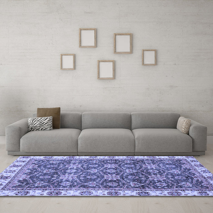 Machine Washable Oriental Blue Traditional Rug in a Living Room, wshabs3222blu