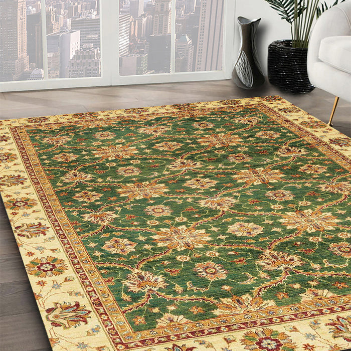 Abstract Reddish Brown Oriental Rug in Family Room, abs3222