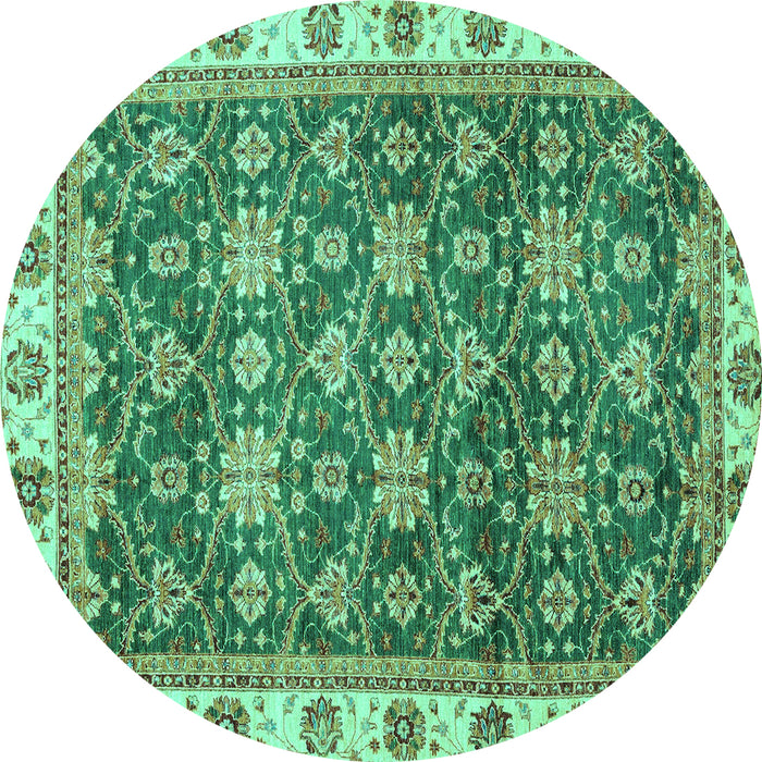 Round Machine Washable Oriental Turquoise Traditional Area Rugs, wshabs3222turq