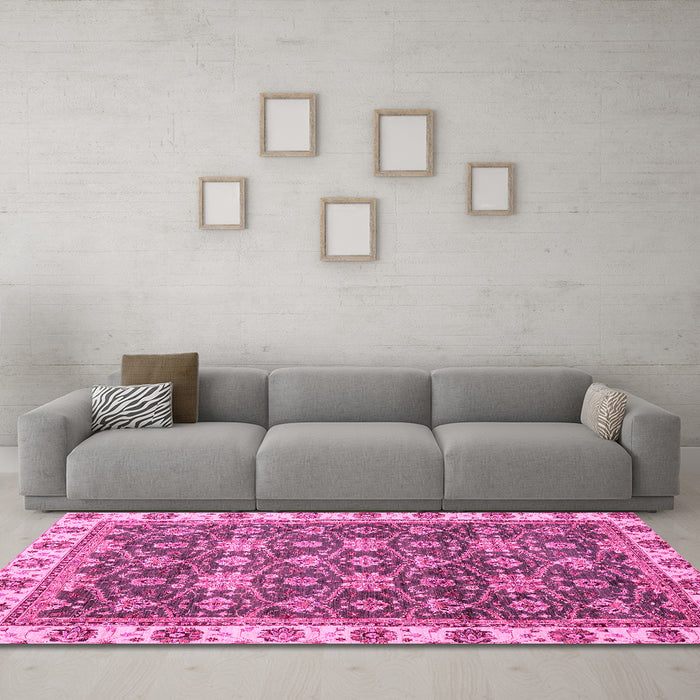 Machine Washable Oriental Pink Traditional Rug in a Living Room, wshabs3222pnk