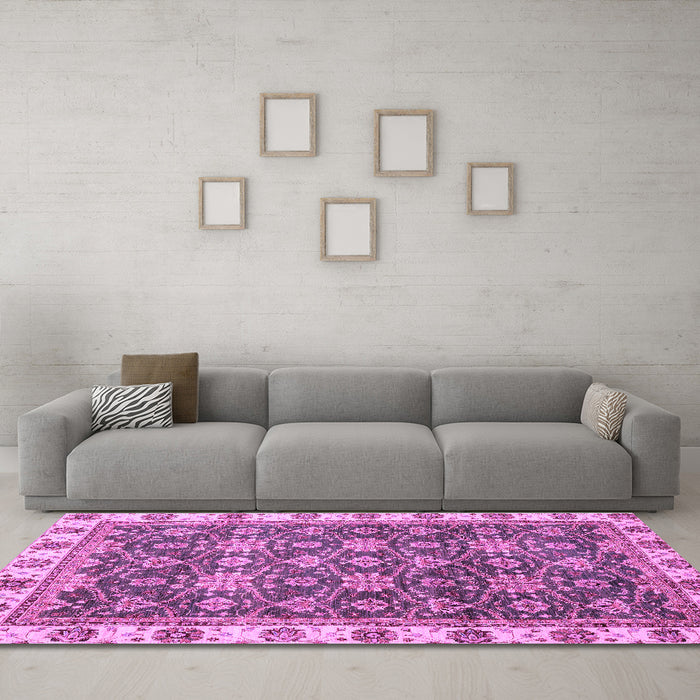 Machine Washable Oriental Purple Traditional Area Rugs in a Living Room, wshabs3222pur