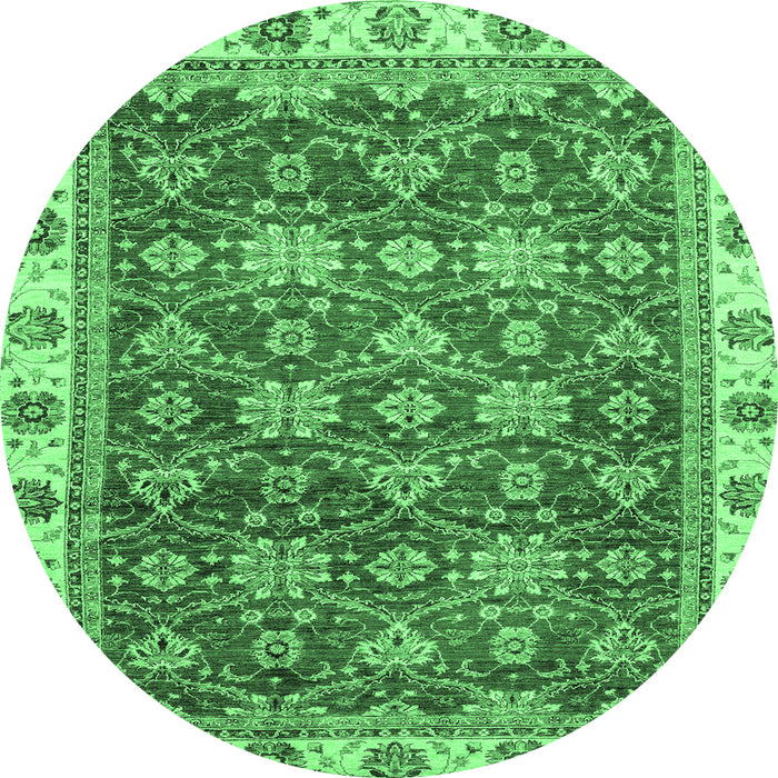 Round Machine Washable Oriental Emerald Green Traditional Area Rugs, wshabs3222emgrn