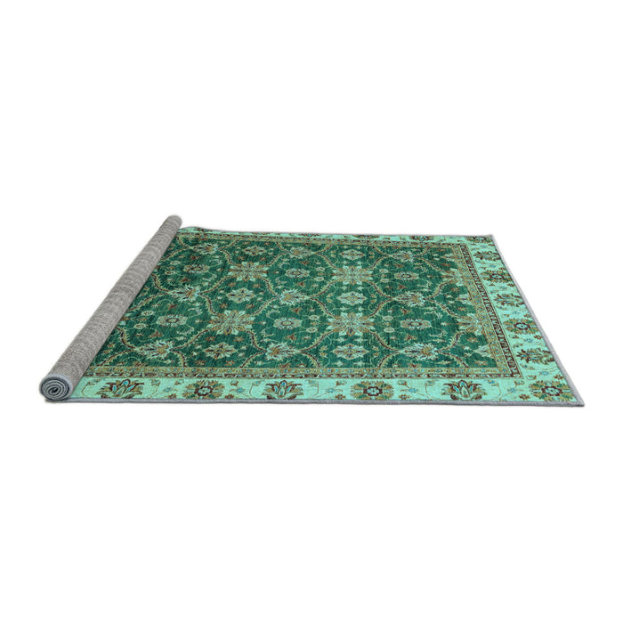 Sideview of Machine Washable Oriental Light Blue Traditional Rug, wshabs3222lblu