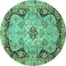 Round Oriental Turquoise Traditional Rug, abs3223turq