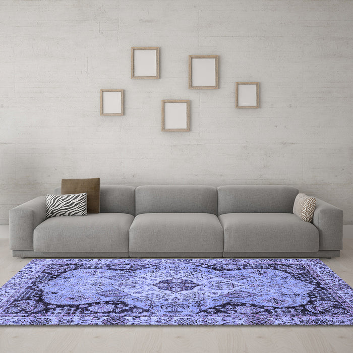 Machine Washable Oriental Blue Traditional Rug in a Living Room, wshabs3223blu