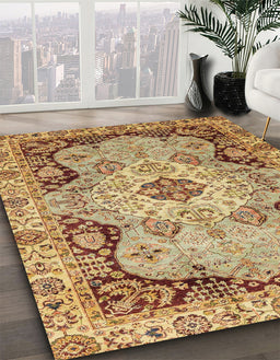 Abstract Yellow Orange Oriental Rug in Family Room, abs3223