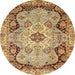 Round Abstract Yellow Orange Oriental Rug, abs3223