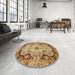 Round Machine Washable Abstract Yellow Orange Rug in a Office, wshabs3223