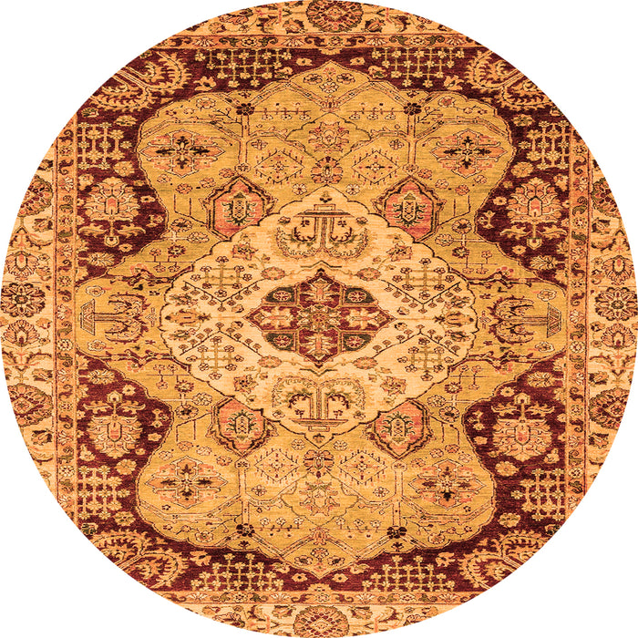 Round Machine Washable Oriental Orange Traditional Area Rugs, wshabs3223org