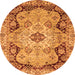 Round Machine Washable Oriental Orange Traditional Area Rugs, wshabs3223org