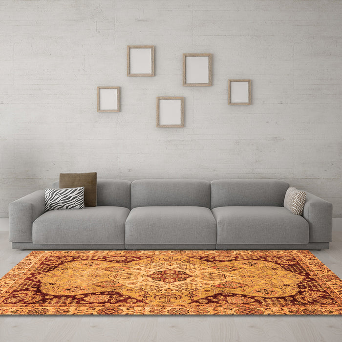 Machine Washable Oriental Orange Traditional Area Rugs in a Living Room, wshabs3223org