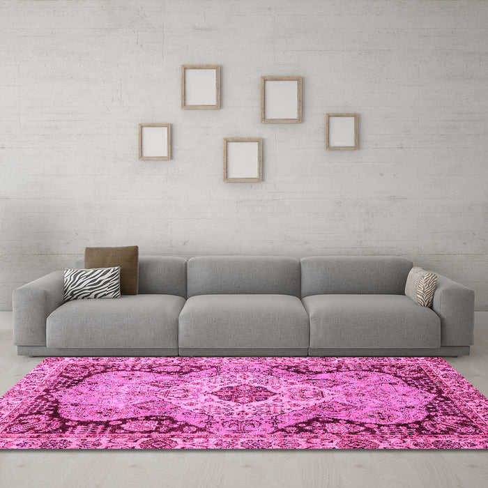 Machine Washable Oriental Pink Traditional Rug in a Living Room, wshabs3223pnk