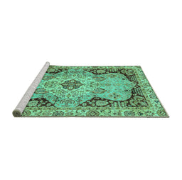 Sideview of Machine Washable Oriental Turquoise Traditional Area Rugs, wshabs3223turq