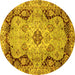 Round Machine Washable Oriental Yellow Traditional Rug, wshabs3223yw