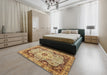 Abstract Yellow Orange Oriental Rug in a Bedroom, abs3223