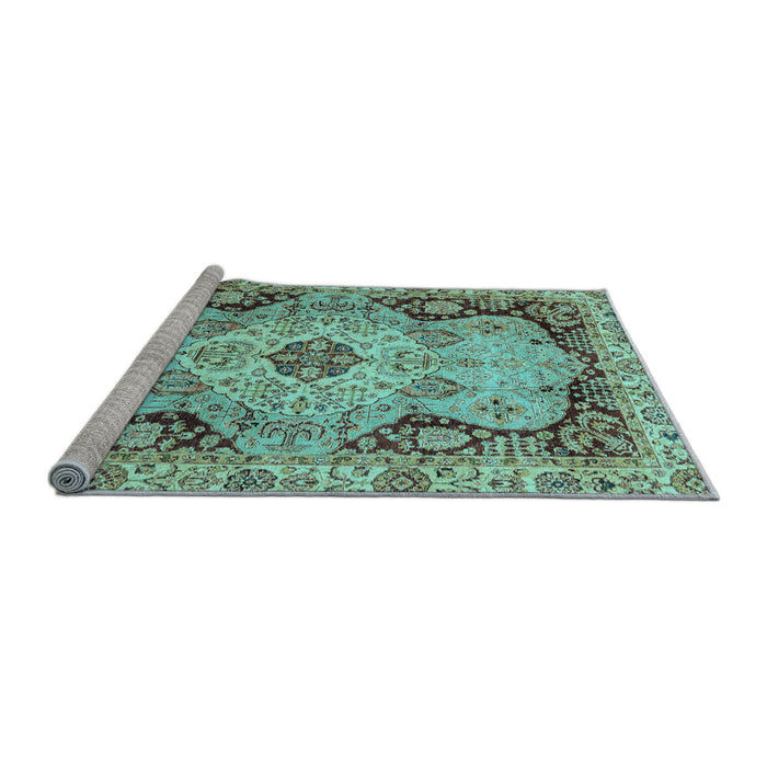 Sideview of Machine Washable Oriental Light Blue Traditional Rug, wshabs3223lblu