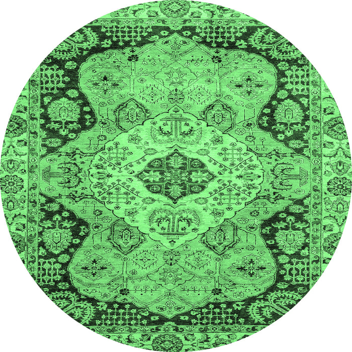 Round Machine Washable Oriental Emerald Green Traditional Area Rugs, wshabs3223emgrn