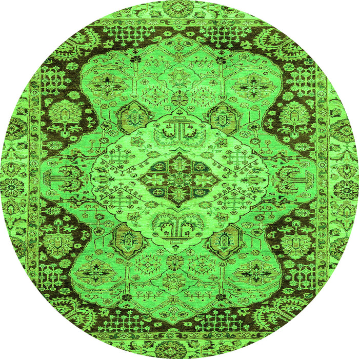 Round Machine Washable Oriental Green Traditional Area Rugs, wshabs3223grn