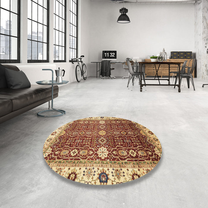 Round Abstract Red Modern Rug in a Office, abs3224
